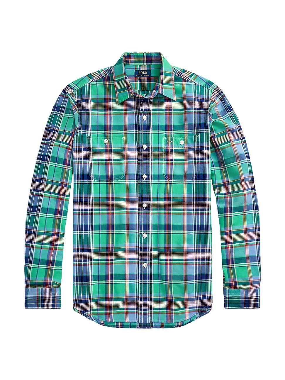 Polo Ralph Lauren Classic Fit Plaid Oxford Workshirt (Green/Blue) Men's Jacket Product Image