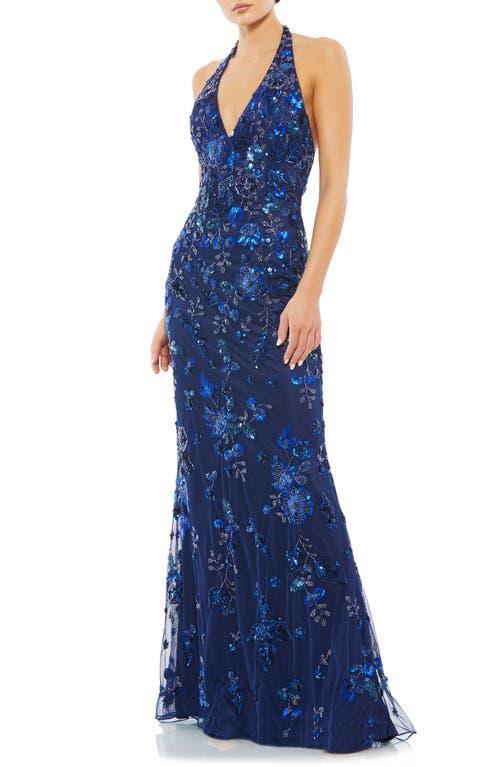 Mac Duggal Sequin Floral Halter Neck Sheath Gown Product Image