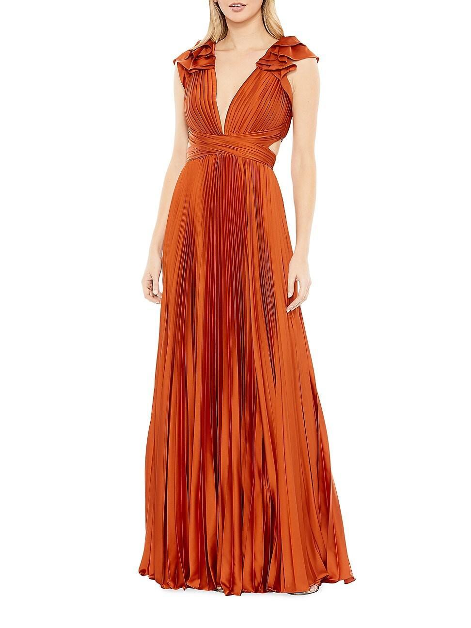 Ieena for Mac Duggal Plunge Neck Pleated A-Line Gown Product Image