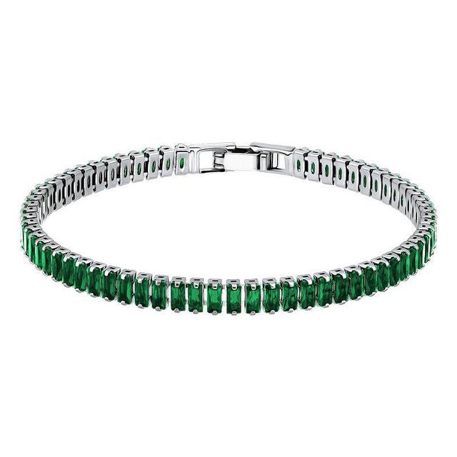 Aleure Precioso Sterling Silver Plated Crystal Tennis Bracelet, Womens Silver Tone Green Product Image