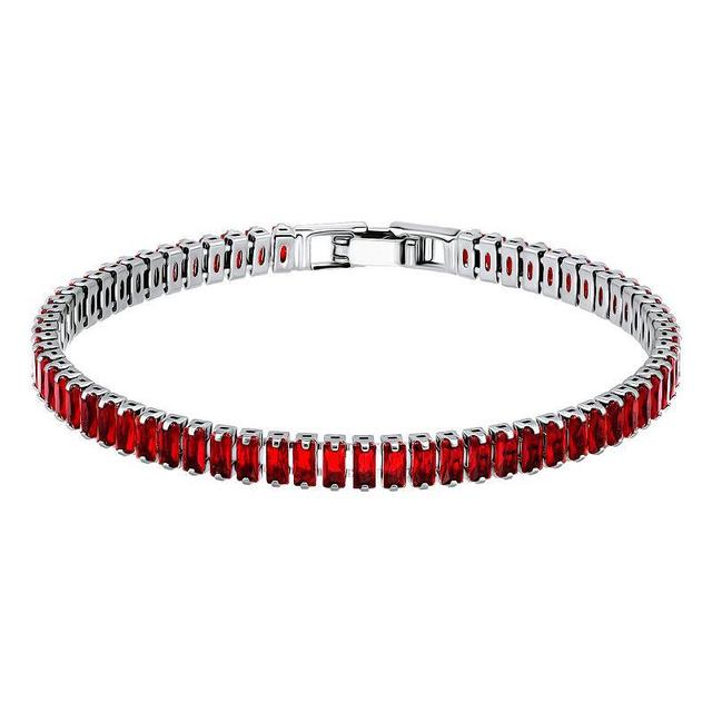 Aleure Precioso Sterling Silver Plated Crystal Tennis Bracelet, Womens Silver Tone Red Product Image