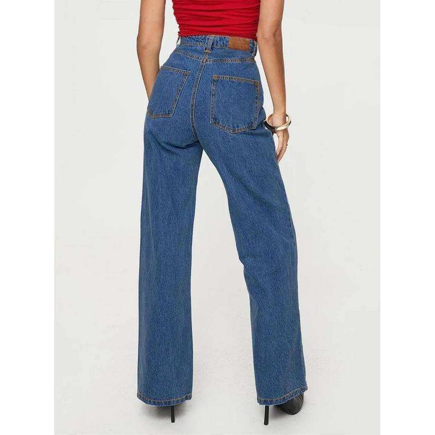 High Waist Washed Loose Fit Jeans Product Image