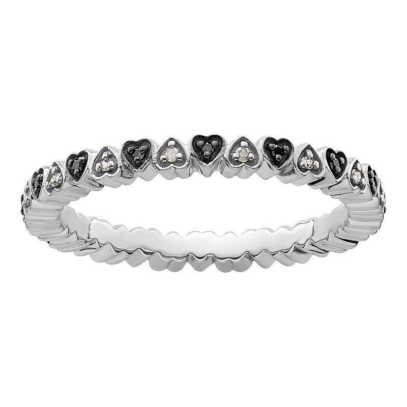 Stacks & Stones Sterling Silver 1/10 Carat T.W. Black & White Diamond Heart Stackable Ring, Womens Multicolor Product Image