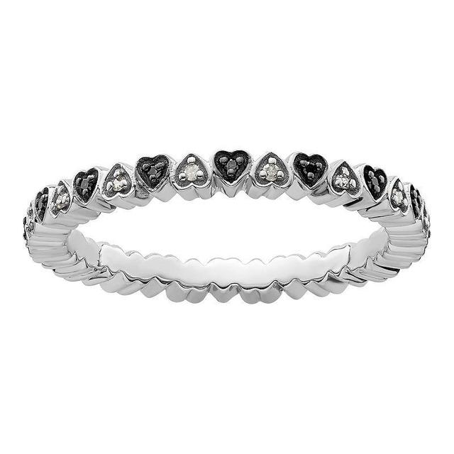 Stacks & Stones Sterling Silver 1/10 Carat T.W. Black & White Diamond Heart Stackable Ring, Womens Product Image