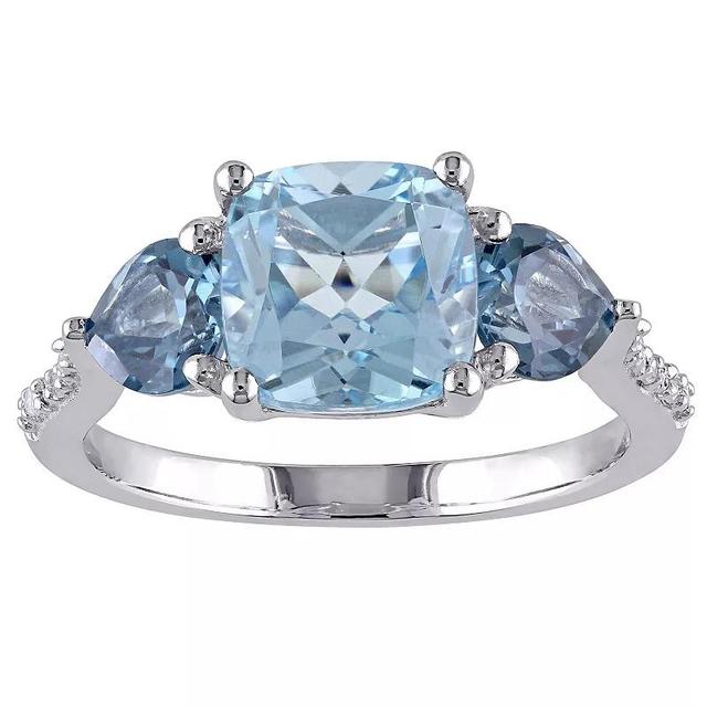 Stella Grace Sterling Silver Sky Blue Topaz, London Blue Topaz & Diamond Accent 3-Stone Ring, Womens Product Image