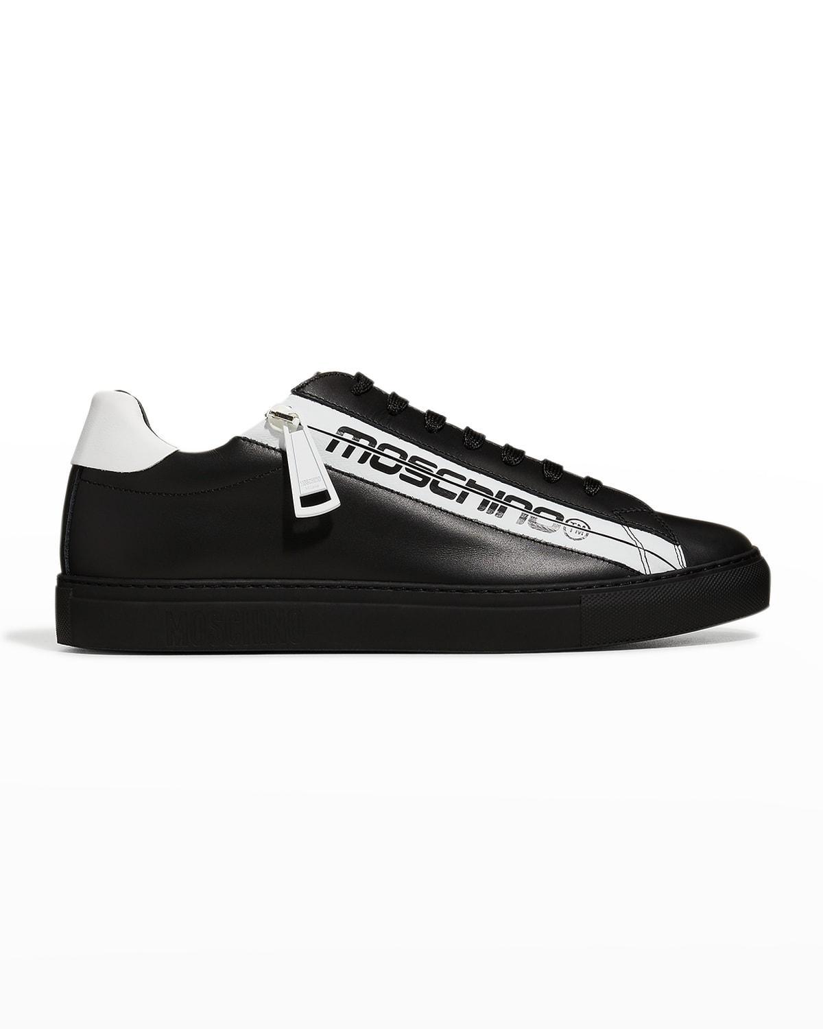 Mens Leather Logo Zip Low-Top Sneakers Product Image