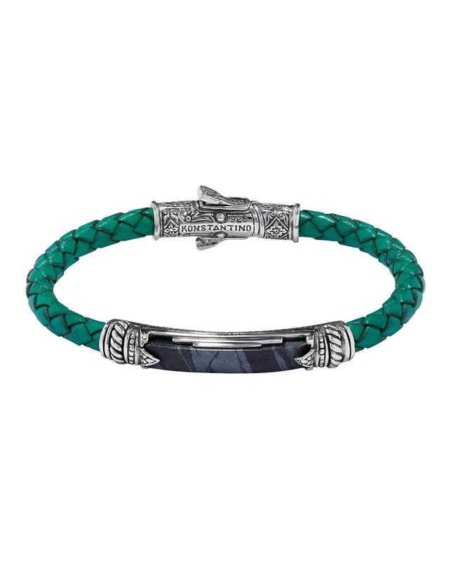 Konstantino Mens Perseus Ferrite Braided Leather Bracelet Product Image