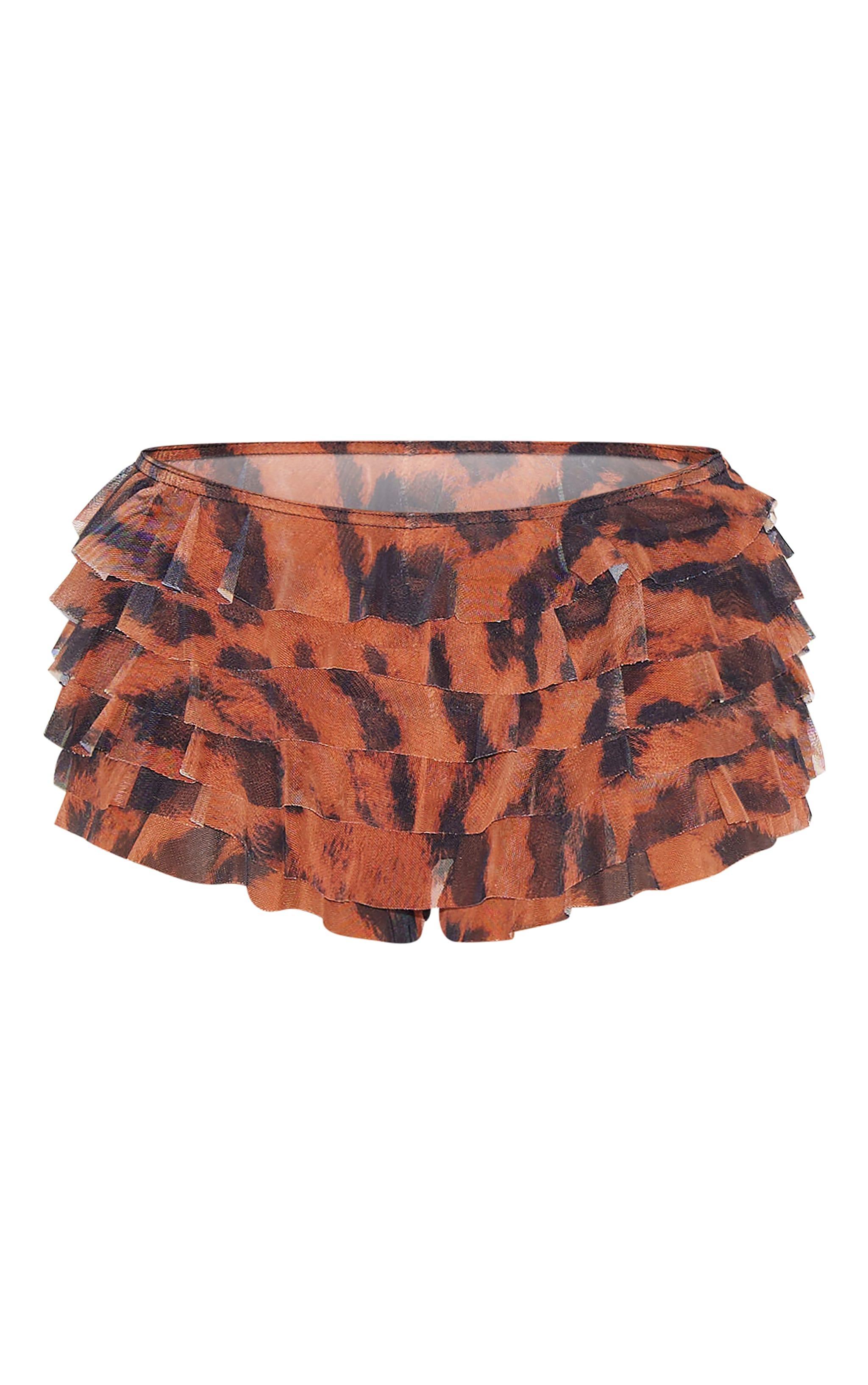 Brown Animal Printed Mesh Frilly Low Rise Bloomer Shorts Product Image