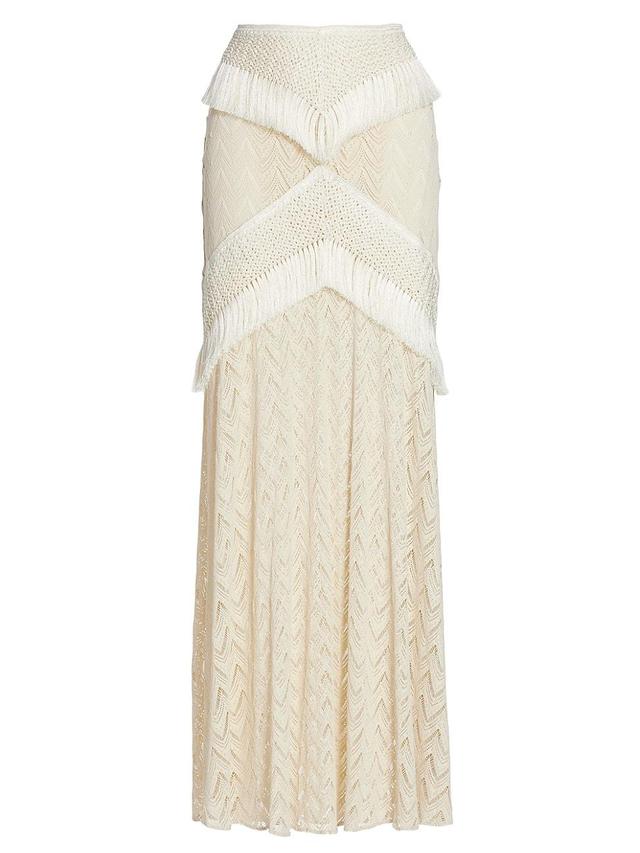 Womens Fringe & Lace Maxi Skirt Product Image