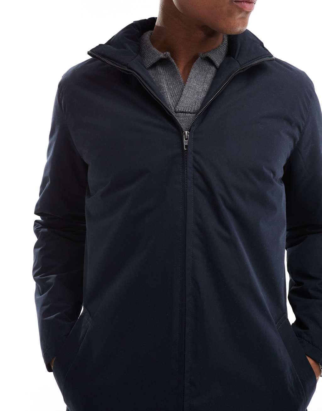 French Connection lined trench jacket with hood in navy Product Image