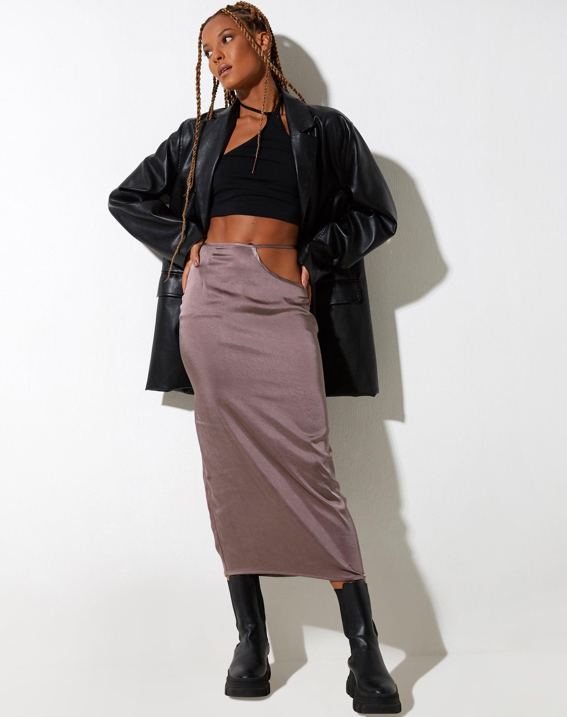 Gardy Midi Skirt in Satin Steel Product Image