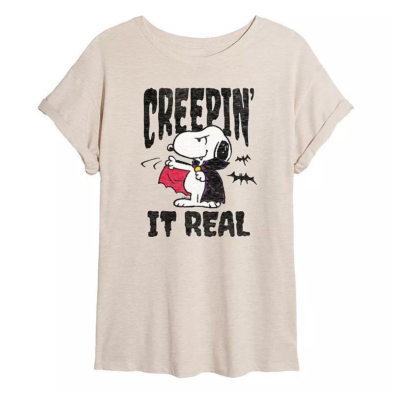 Juniors Peanuts Snoopy Creepin It Real Oversized Tee, Girls Product Image