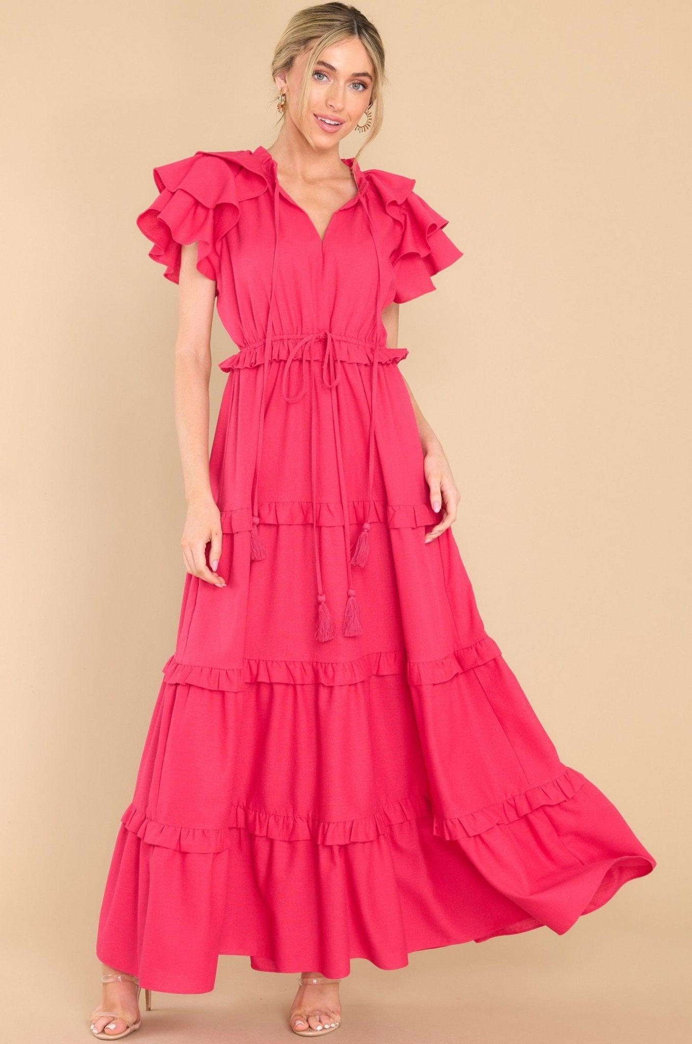 Aura Ruffle Some Feathers Lipstick Maxi Dress Pink Product Image