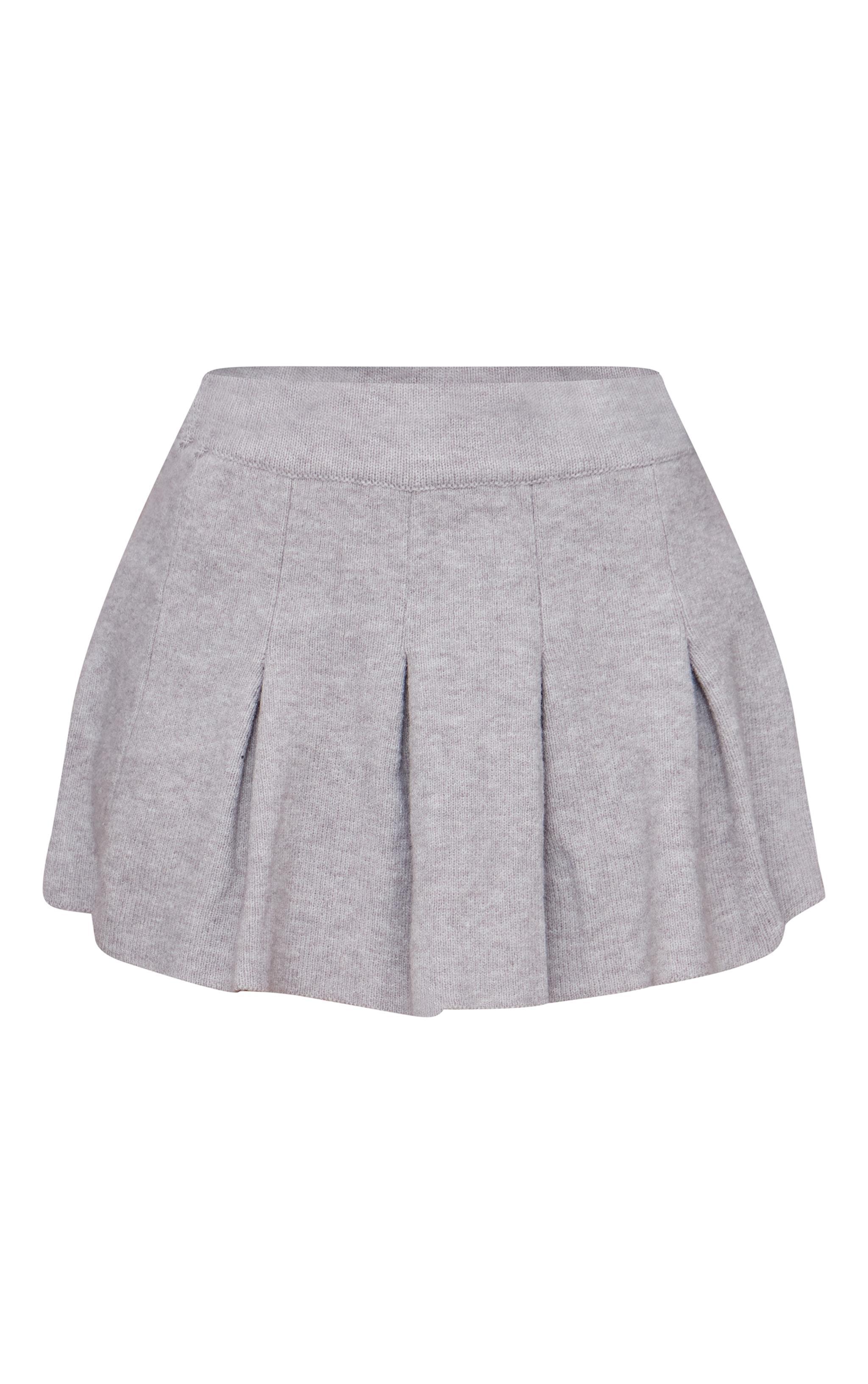 Grey Marl Soft Knit Pleated Mini Skirt Product Image