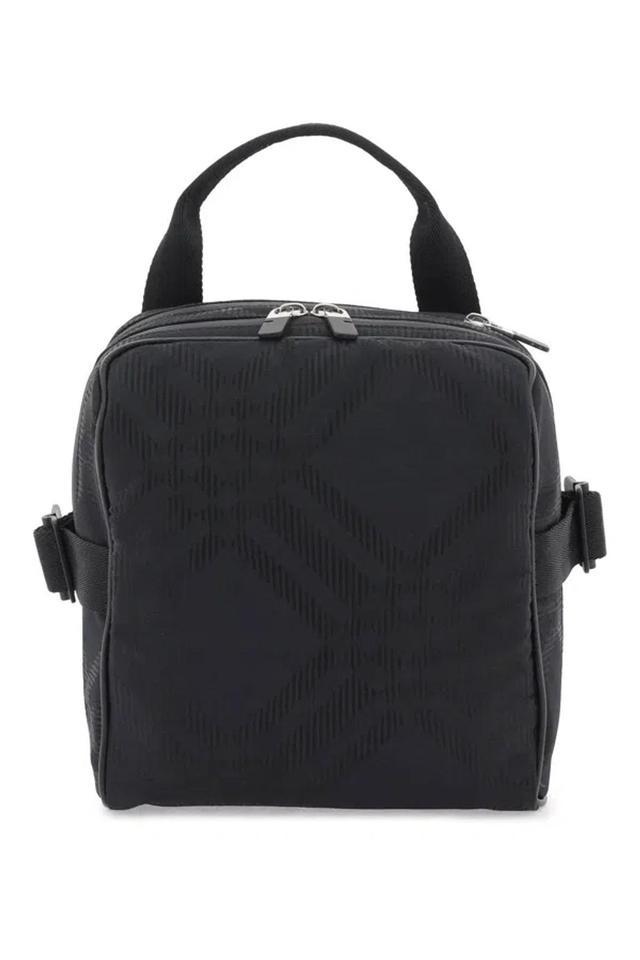 Men's Black Jacquard Check Shoulder Crossbody Handbag Product Image