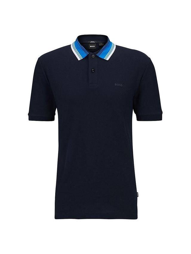 Mens Interlock Cotton Polo Shirt with Stacked Logo Trim Product Image