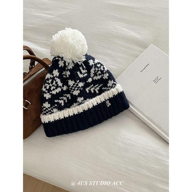 Patterned Pom Pom Beanie Product Image