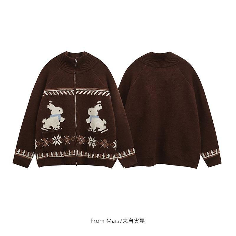 Mock Neck Rabbit Zip Up Cardigan Product Image