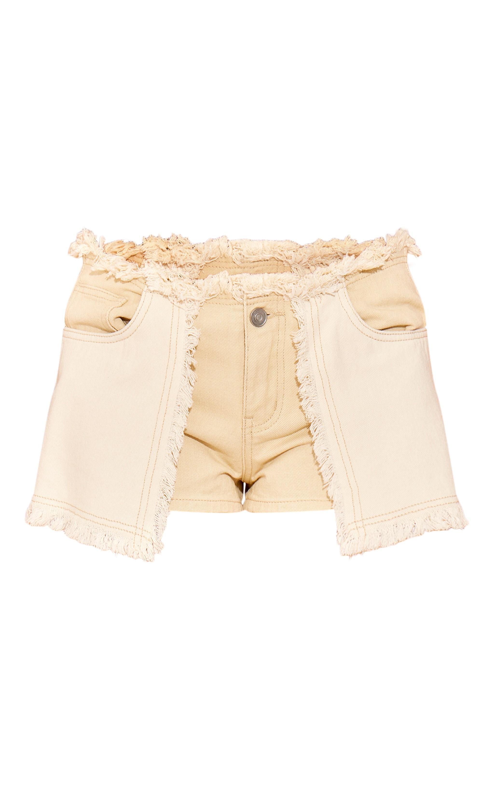 Petite Ecru Denim Frayed Shorts Product Image