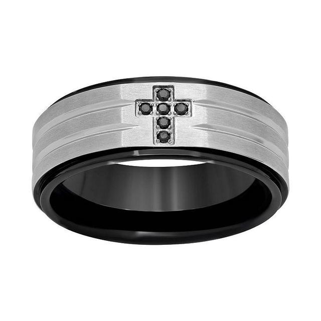 Black Diamond Accent Stainless Steel & Black Ion-Plated Stainless Steel Cross Grooved Band - Men, Mens Product Image