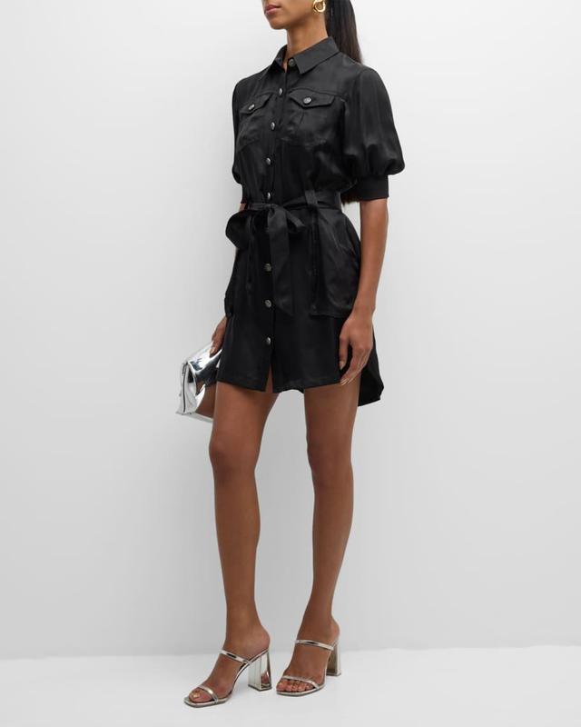 Damla Belted Puff-Sleeve Mini Shirtdress Product Image