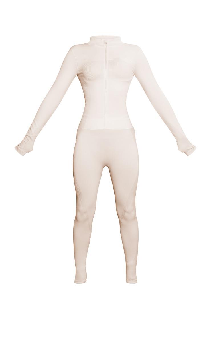 PRETTYLITTLETHING Cream Ski Seamless Rib Crop Jacket & Leggings Set Product Image