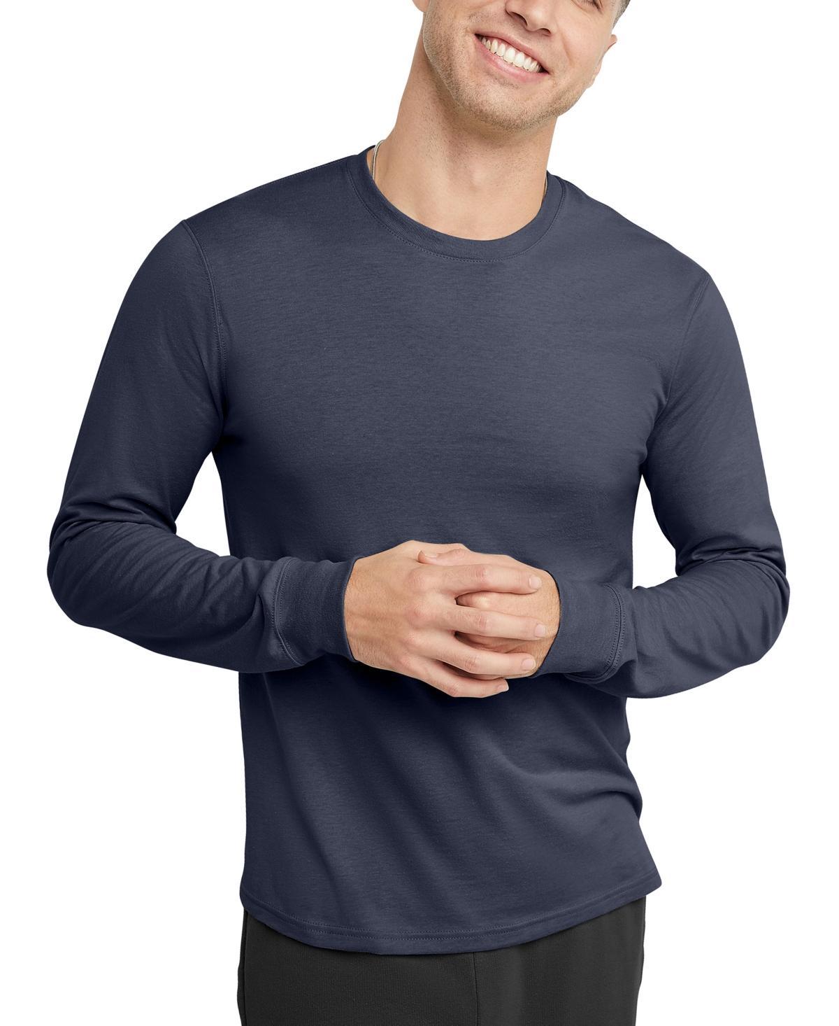 Mens Hanes Originals Cotton Long Sleeve Tee Blue Product Image