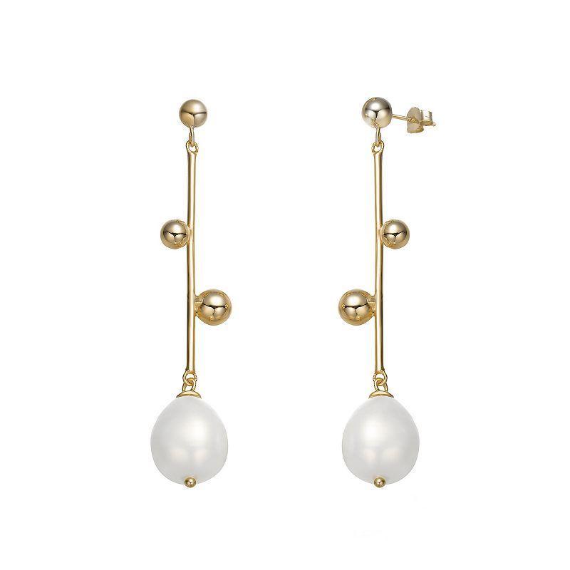 14k Gold Sterling Silver Freshwater Cultured Pearl Drop Earrings, Womens, Gold Tone Product Image