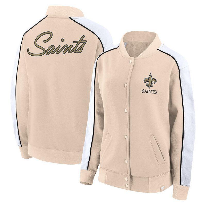 Womens Fanatics Branded Tan New Orleans Saints Lounge Full-Snap Varsity Jacket Product Image