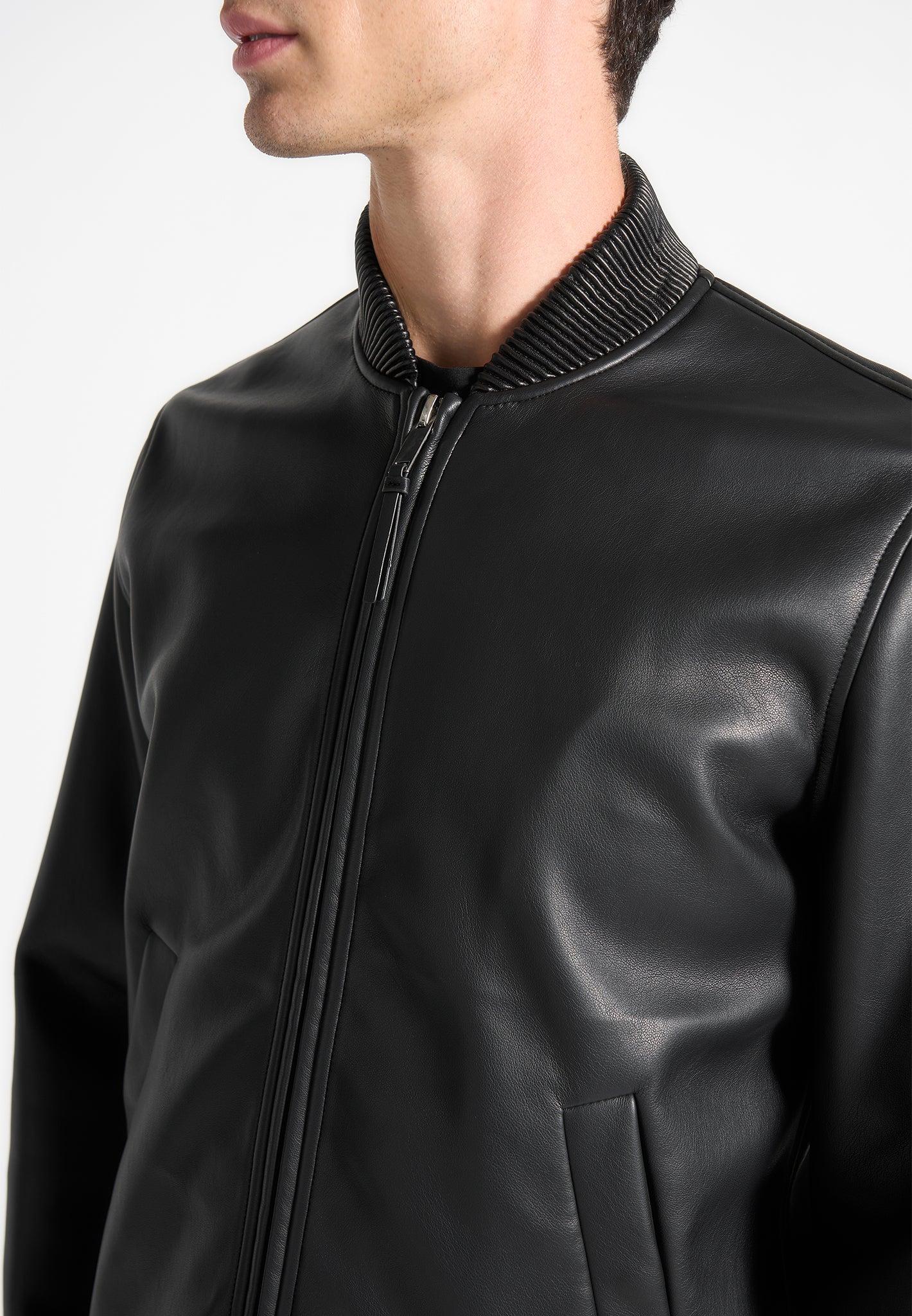 Leather Bomber Jacket - Black Male Product Image