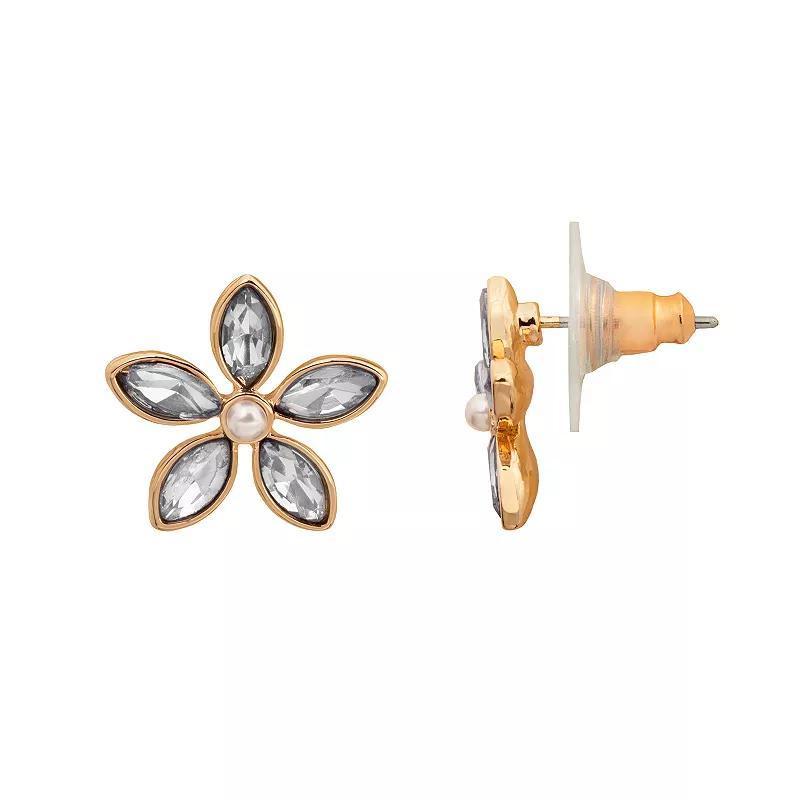 LC Lauren Conrad Simulated Crystal Floral Nickel Free Stud Earrings, Womens, Gold Product Image