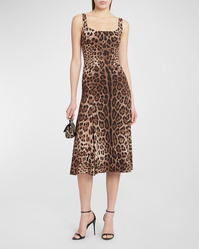 Dolce & Gabbana Leopard Print Cady Fit & Flare Dress Product Image