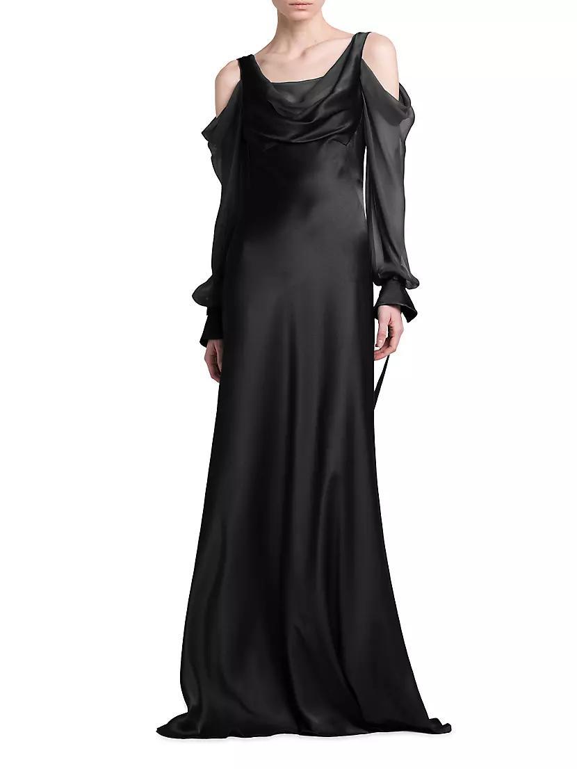 Silk Draped Cold-Shoulder Column Gown Product Image