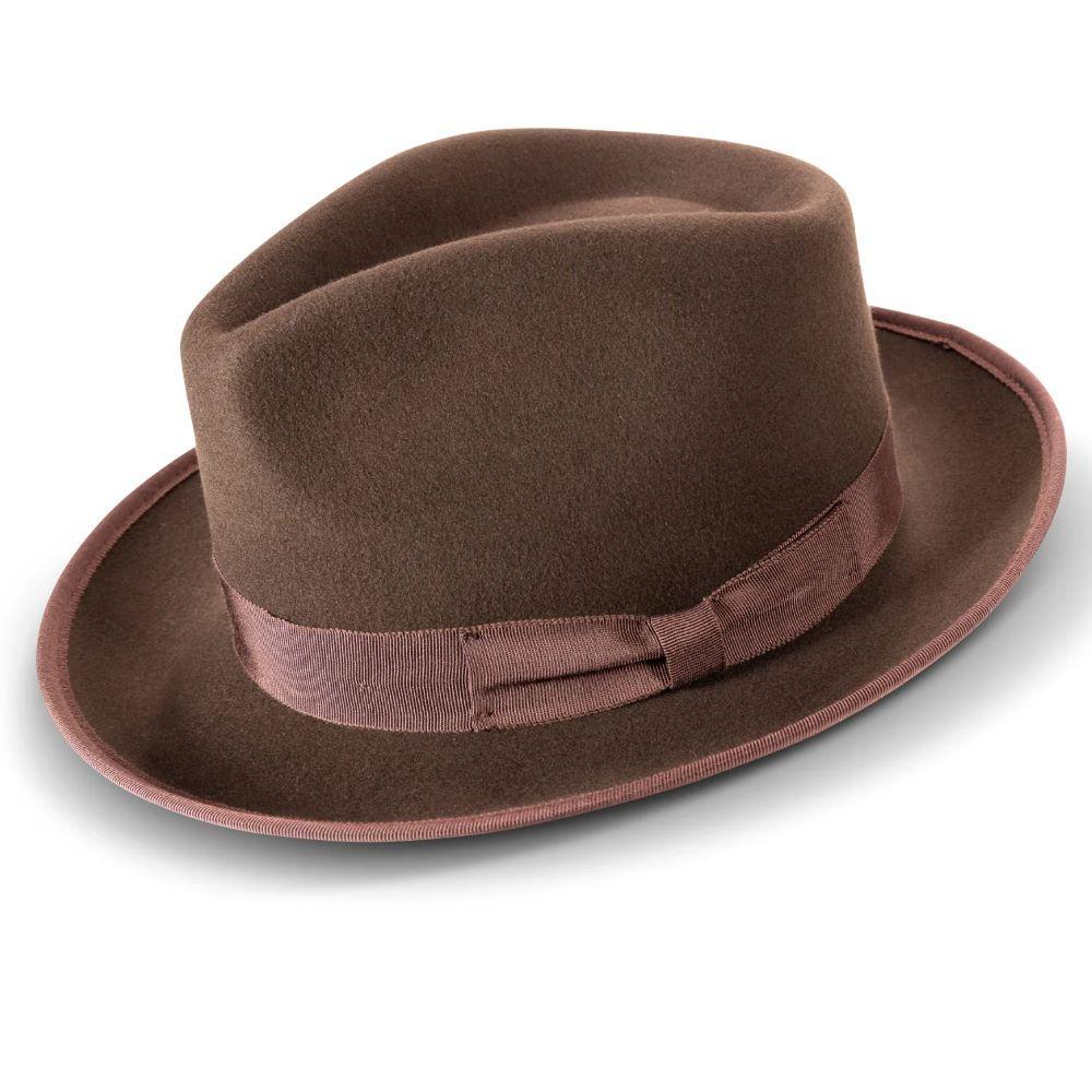 Brown 2 ½" Wide Wool Felt Fedora with Ribbon Product Image