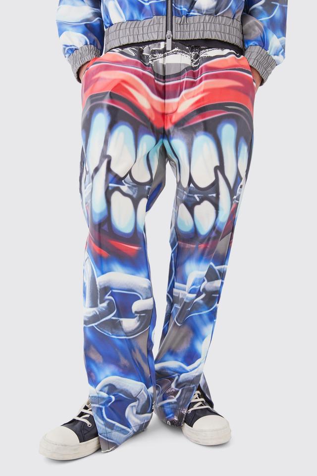 Mens Multi Straight Leg Printed Pu Trousers, Multi Product Image