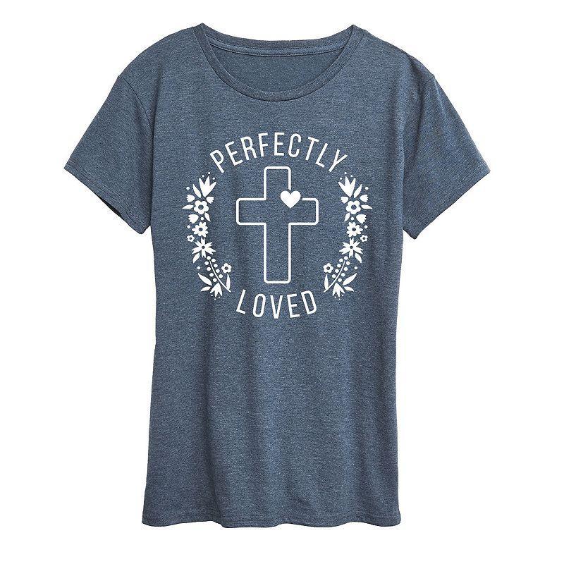 Womens Perfectly Loved Cross Graphic Tee, Girls Grey Blue Product Image