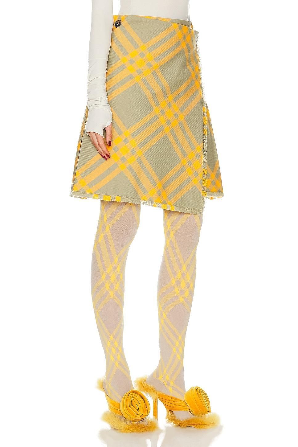 Burberry Check Kilt Skirt in Yellow Product Image