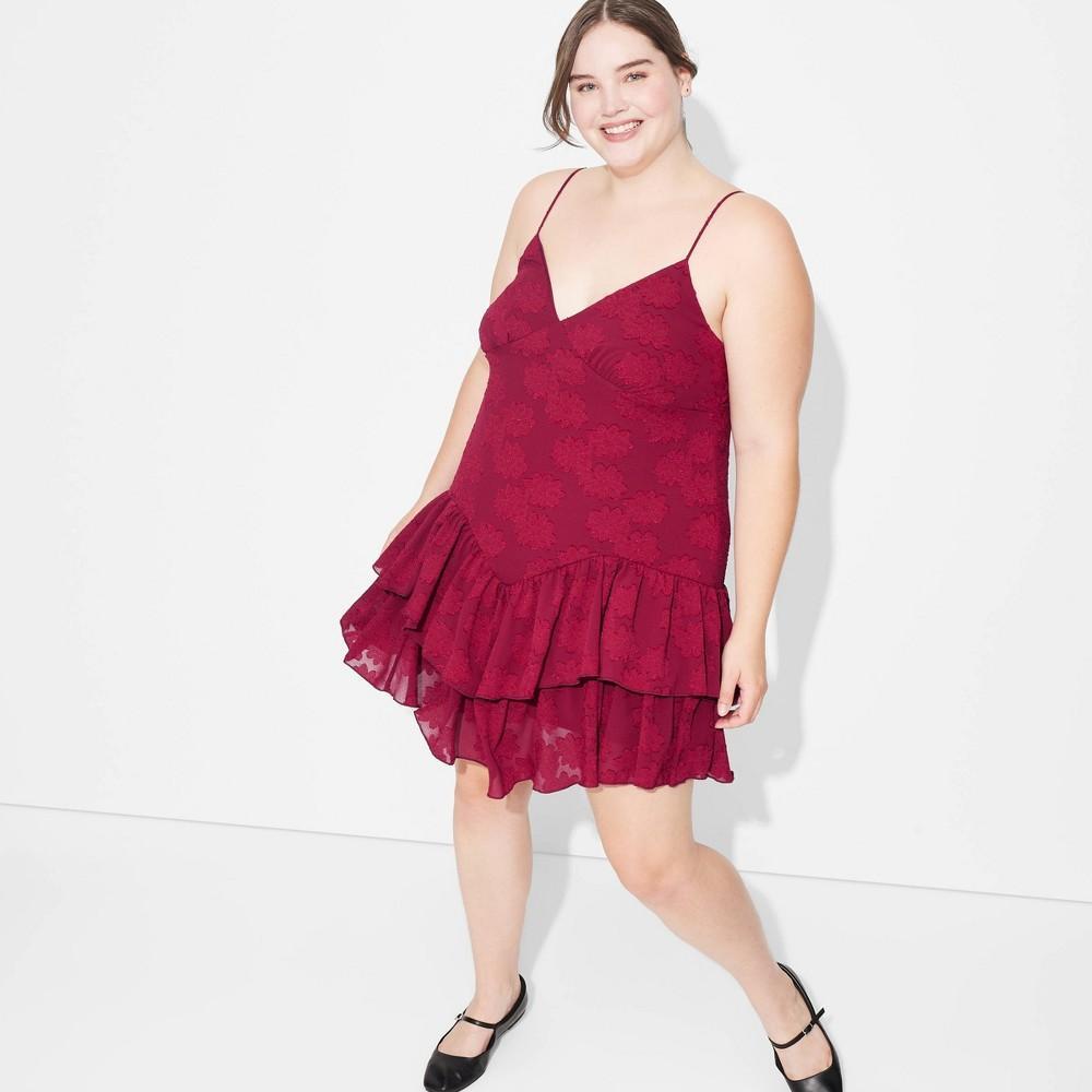 Womens Game Day Ruffle Mini Skater Dress - Wild Fable Maroon 3X Product Image