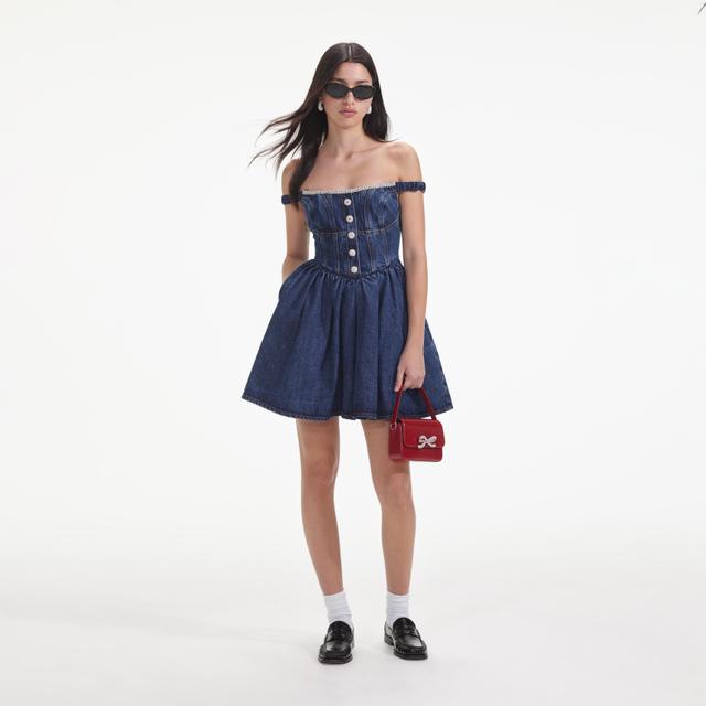 Denim Off Shoulder Mini Dress Product Image