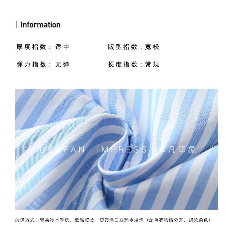 Long Sleeve Collared Striped Panel Shirt Product Image