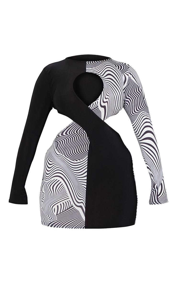 Shape Monochrome Swirl Print Wrap Detail Panel Bodycon Dress Product Image