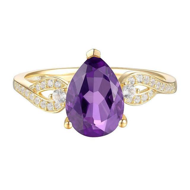 14k Gold Over Silver Amethyst & Lab-Created White Sapphire Ring, Womens Gold Tone Product Image