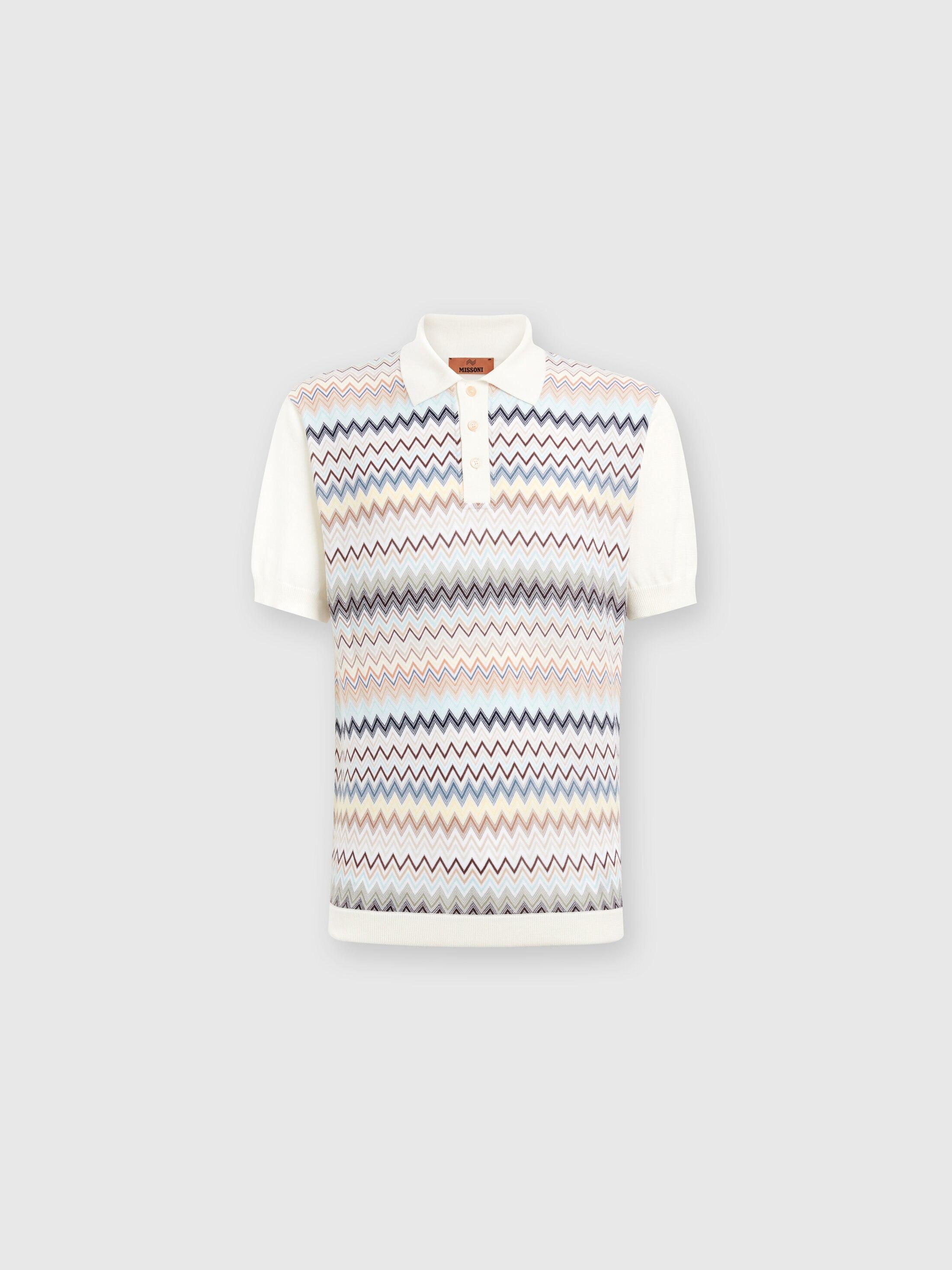 Zigzag cotton knit polo shirt with solid color inserts Product Image