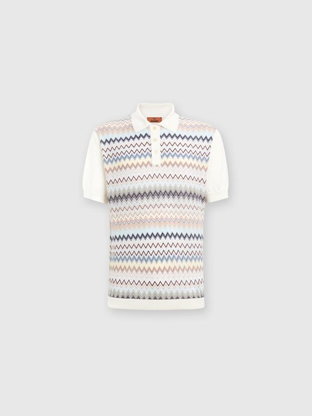 Zigzag cotton knit polo shirt with solid color inserts Product Image