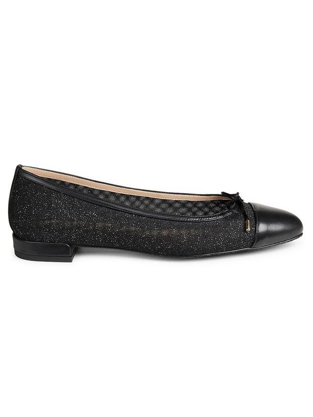 Womens Sleek Bow Leather-Trimmed Sparkle Mesh Flats Product Image