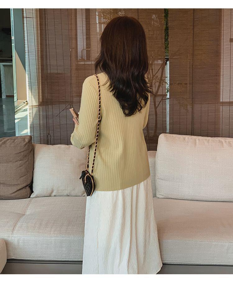 Long Sleeve Mock Neck Plain Ribbed Knit Top Product Image