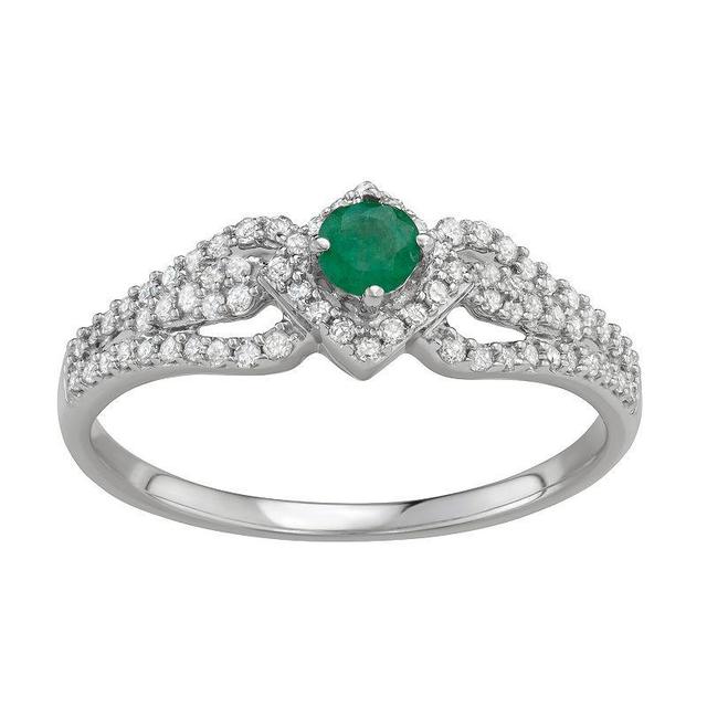 14k White Gold 1/3 Carat T.W. Diamond & Gemstone Square Halo Ring, Womens Green Product Image