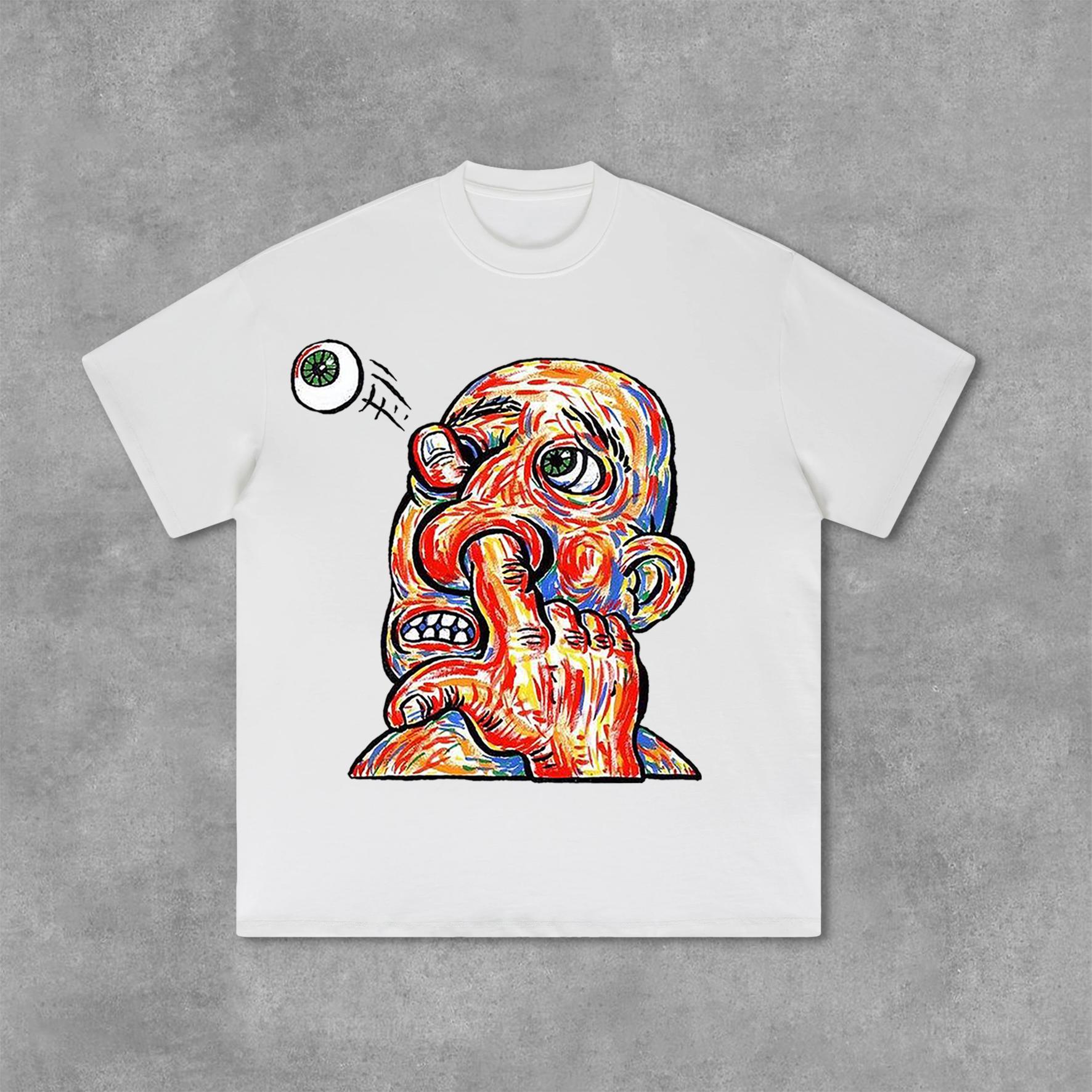 Retro Cartoon Portrait Graphic Print Cotton T-Shirt Product Image