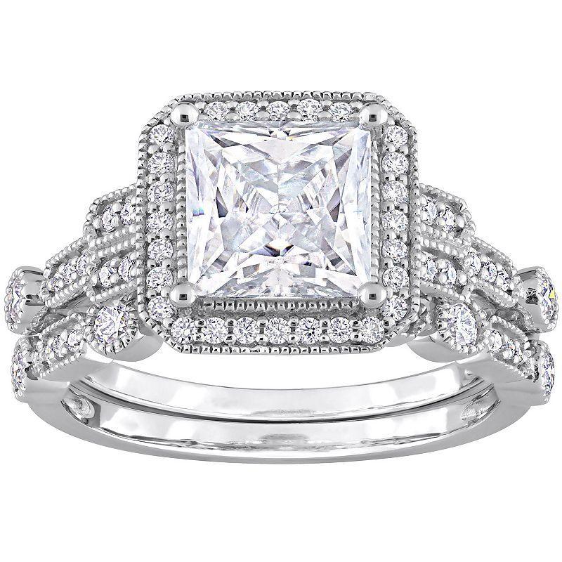 Stella Grace Sterling Silver Lab-Created Moissanite Halo Bridal Ring Set, Womens Product Image