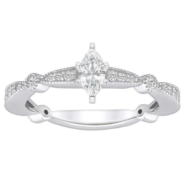 Alyson Layne 14k Gold 1/2 Carat T.W. Diamond Marquise Cut Scalloped Band Engagement Ring, Womens 14k White Gold Product Image